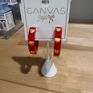Red and Gold Heart Hoop Earrings